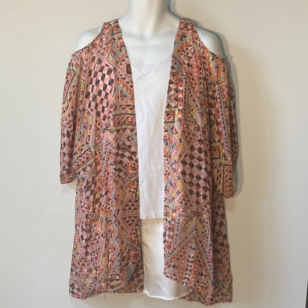 Love Fire SZ M Multi color bohemiam print cold shoulder kimono